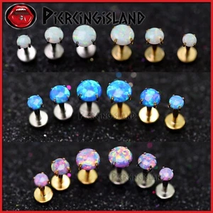 16g Threadless Push Pin Opal Stud Labret Cartilage Tragus Ear Lip Bar Piercing - Picture 1 of 17