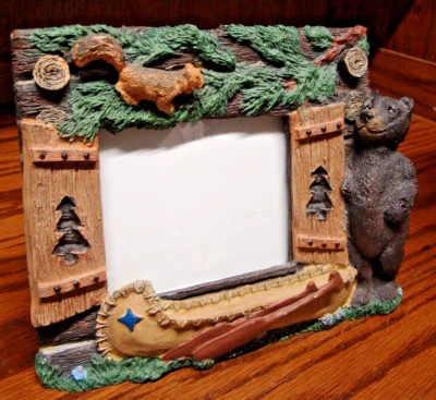 MARCO DE FOTOS Rústico 3.5"x4" Imagen 3D-Piedra-Oso Negro-Canoa-Ardilla-Cabina H26 Foto 1 de 4
