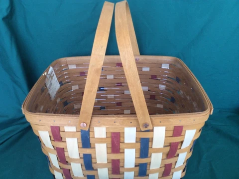 Longaberger Basket Red White Blue HOMETOWN PARADE Picnic Riser 2 pc Protector Cover