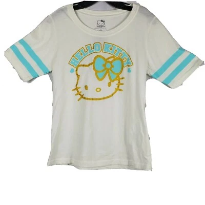 Hello Kitty Bow Short Sleeve Adorable T-Shirt 100% Cotton Girls L 11/13 White - Image 1 of 4