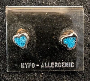 Earring Turquoise Chip Inlay Heart Nickel Silver Post Earrings - Picture 1 of 2