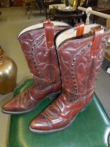 Nice pair vintage 1970's Cowboy Western Dark Brown leather Boots-#MI - Picture 1 of 14