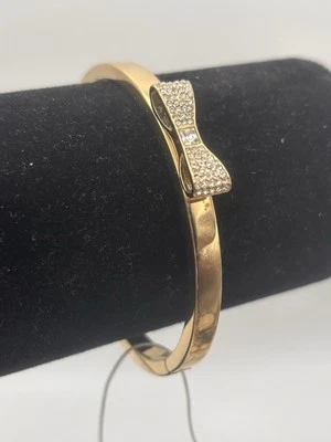 NWT Kate Spade Ready Set Bow Bangle Yellow Gold Tone White Stones 7 Inches - Image 1 of 4