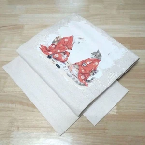 Japanischer Kimono Katze genießt Kalligraphie 1 cremeweiß Pongee Wicklung Obi - Bild 1 von 7