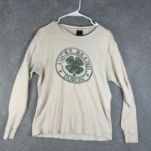 Lucky Brand Shirt Mens Large Beige Dublin Four Leaf Clover Graphic Long Sleeve - Picture 1 of 9