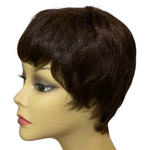 Feathered Razor Boy Cut Pixie Wig Dark Brown Synthetic Hair Mature Women NIB - Picture 1 of 15