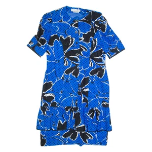 Vintage JANINA SCHRECK Womens Jacket Dress Blue Silk 90s Floral Midi M - Picture 1 of 6