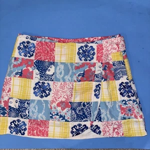 Lily Pulitzer Skort Wickel Patchwork gelb blau rosa Blumen Gr. 4 niedriger Bund - Bild 1 von 11