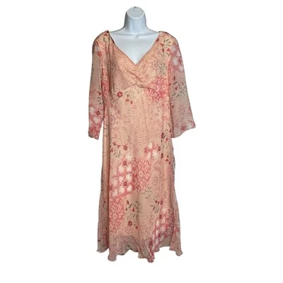 Vestido midi vintage de gasa floral melocotón Jonathan Martin para mujer talla 14 fluido Foto 1 de 4
