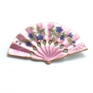 Spilla ventaglio smalto rosa vintage spilla accento floreale gioielli dipinti a mano - Foto 1 di 3