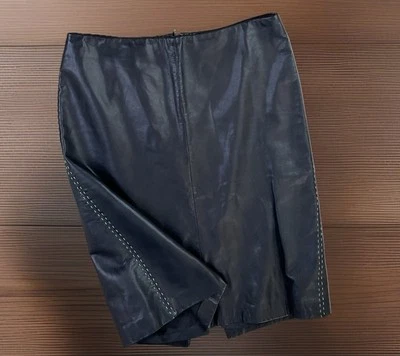 Falda Vintage Ann Taylor 100% Cuero Lápiz Costuras en Contraste Y2K Mujer Talla 2 Foto 1 de 4