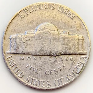 1967 (P) Jefferson Nickel 5c Mint Error Coin Reverse Major Lamination Die Crack - Picture 1 of 8