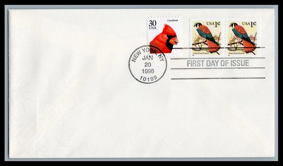 US FDC # 3044 1c Kestrel Coil none pair L.Cancel 1996, 9Q2891 - Image 1 of 1