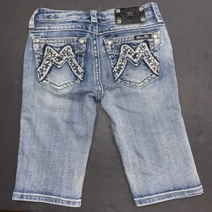 Miss Me Jean Bermuda Shorts Floral Embroidered Western Equestrian Rhinestone 12 - Picture 1 of 15