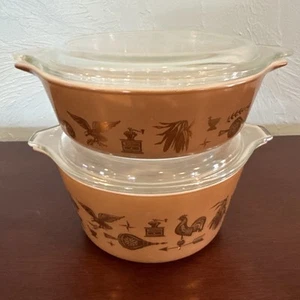 Vintage Pyrex Bowl Casserole 471 & 473 Early American W/ Lids 470-C  Nice  Clean - Picture 1 of 10