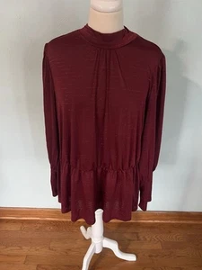 Blusa túnica Lane Bryant Top para mujer 22/24 Plus granate The Swing cuello falso fluida - Imagen 1 de 6