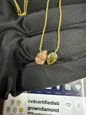 1.70 CTW Pear Toi Moi Pendant Lab Grown Diamond Elegant Necklace 14 KT Gold - Image 1 of 4