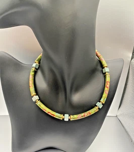 Vintage Cloisonne Chocker 80er grün bunt Blume Perlen Japan 13" elegant - Bild 1 von 8