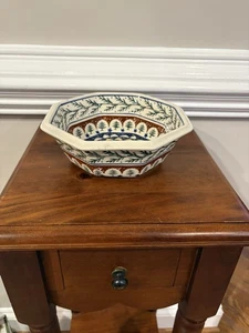 Polish Pottery Boleslawiec Blue Rose Evergreen Octagon Bowl 6.5” READ - Picture 1 of 11