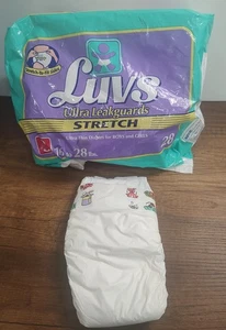 19 1997 Vintage Luvs Ultra STRETCH Plastic Diapers Size 3 w/Open Bag Cat Dog B8 - Picture 1 of 5
