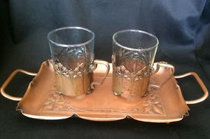 RAR! WMF Kupfertablett mit 2 Teegläsern mit Teeglashalter Jugendstil Kupfer - Bild 1 von 12