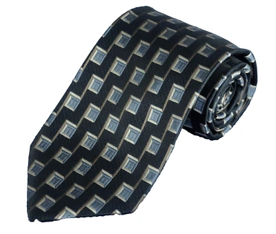 Joseph & Feiss Men's Tie Black & Gray Geometric Woven Silk Necktie 58 x 3.75 in. - Image 1 of 4