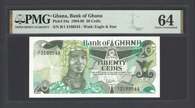 Ghana 20 Cedis 1984 P24a Uncirculated Graded 64 - Image 1 of 2