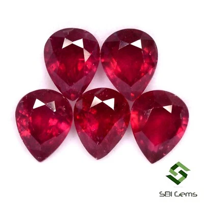 11.79 Cts Natural Ruby Pear Cut 9x7 mm Lot 05 Pcs Calibrated Loose Gemstones GF - Image 1 of 4