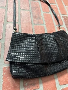 Vintage beleuchtete Handtasche Damen Handtasche schwarz Netz Kunststoff Schultertasche mit Spiegel - Bild 1 von 8