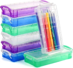 8 Pack Plastic Pencil Boxs, Large Capacity Pencil Case with Snap-Tight Lid - Picture 1 of 12