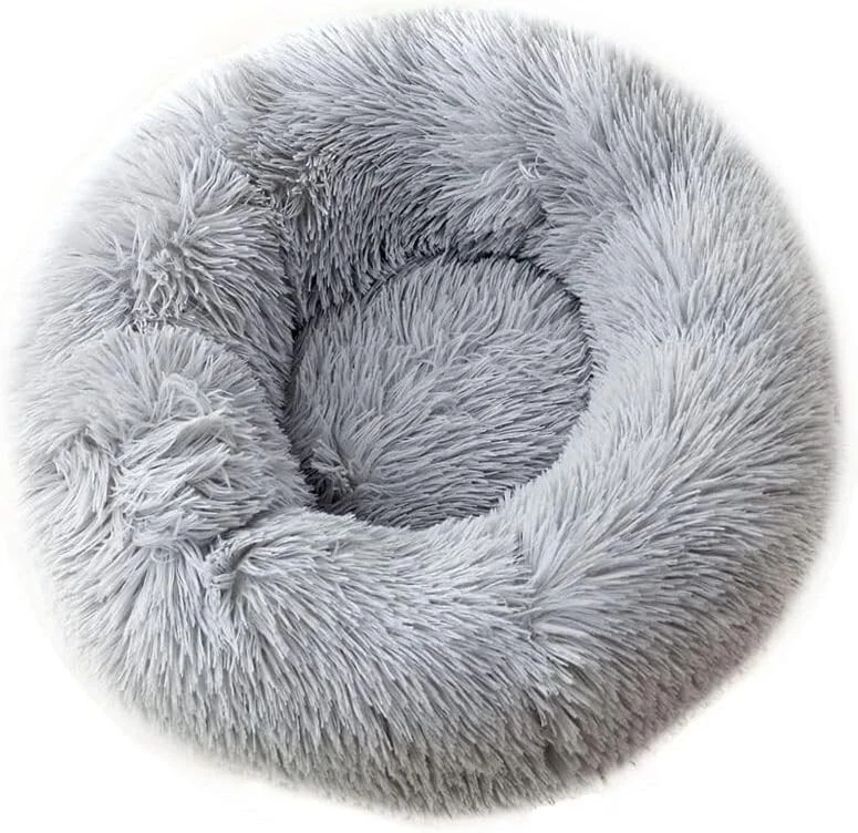 GRUNGEWEAR Plush Donut Cat Bed Fluffy Calming Pet Bed Round Fluffy Anti Anxiety Dog Cushion