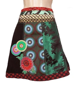 DESIGUAL Womens Graphic Mini Skirt L W32 Black Floral Cotton size 40 - Picture 1 of 7