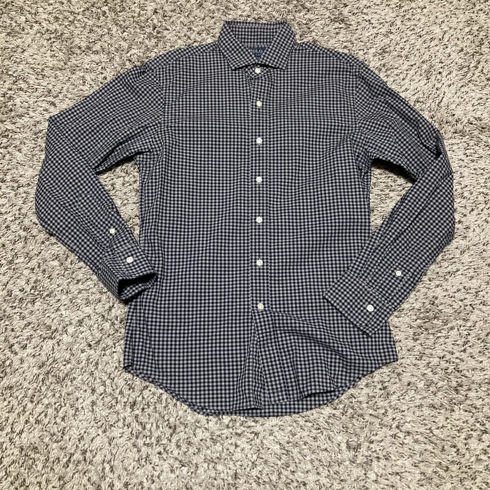 Camisa de vestir Polo Ralph Lauren ajustada para hombre pequeña gris a cuadros algodón elástico Foto 1 de 4