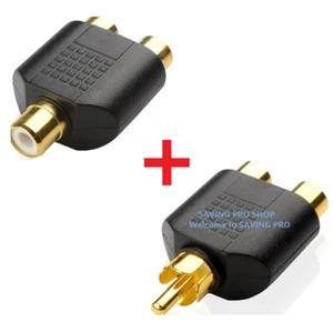 2x RCA Y Splitter 1 Male Plug to 2 Female Jack Adapter Audio Cable Converter - Picture 1 of 5