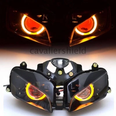 Headlight HID Assembly Projector Amber Angel Red Evil For Honda CBR600RR 03-2006 - Image 1 of 4