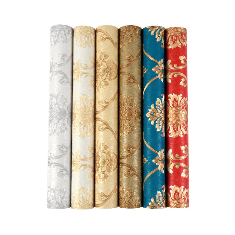 9.5M Damask Embossed Wallpapers No Glue Waterproof Background Wall Stickers Blue - Image 1 of 4