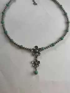 Carolyn Pollack Southwestern Turquoise Flowers Dangle Necklace Sterling - Picture 1 of 9