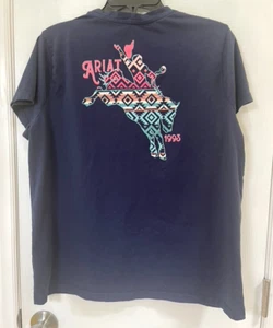 Ariat shirt size XL blue relaxed fit bronco horse on the back worn once - Picture 1 of 9