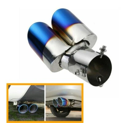 Car Rear Dual Exhaust Pipe Tail Muffler Tip Throat Blue Tailpipe Stainless Steel - Image 1 of 4