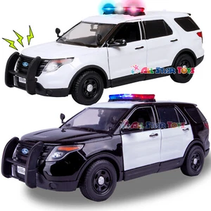 2015 FORD POLICE INTERCEPTOR BLACK/WHITE W/ LIGHTS & SIREN 1:24 MOTORMAX 79536  - Picture 1 of 21