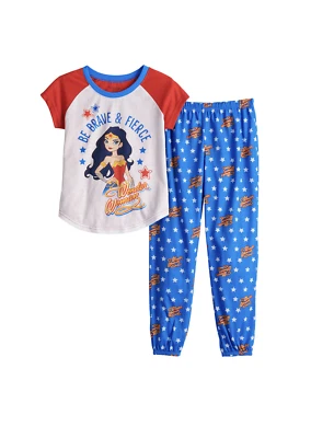 Conjunto de pijama de 2 piezas para niñas Wonder Woman top y pantalones rojo azul 10 nuevo con etiquetas AC6-6 Foto 1 de 2