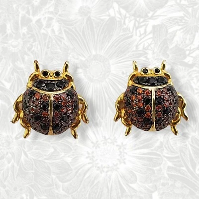 Pendientes Ladybug chapados en oro rojo y negro hechos en EE. UU. Foto 1 de 4