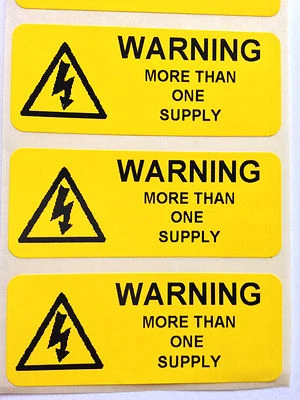 WWW.SPOTLABELS.CO.UK Electrical Safety Warning Labels - MORE THAN ONE SUPPLY - Yellow 50mm x 20mm