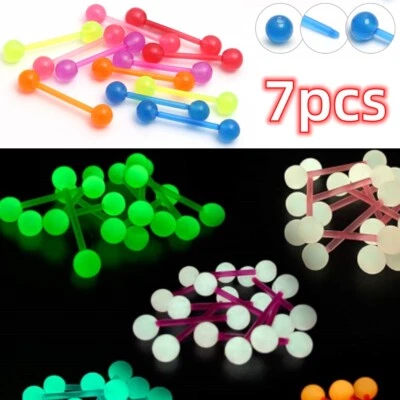 7pc Glow in Dark Acrylic Tongue Ring Candy Color Barbell Nipple Bar Piercing 14g Foto 1 de 4