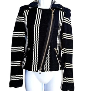 Veronica Beard Bailey Striped Knit Moto Jacket Size XS Navy White Casual  - Picture 1 of 11