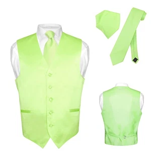 Men's Dress Vest NeckTie Hanky LIME GREEN Color Neck Tie Set for Suit Tuxedo 4XL - Picture 1 of 4