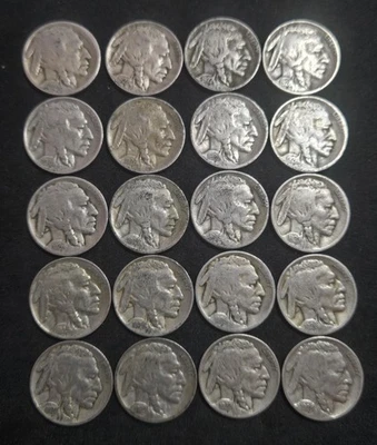 Buffalo Nickels Lot of 20 - All 1920s - Full Readable Dates and Good Condition - Image 1 of 4