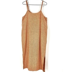 J Peterman Co Linen Blend Striped Shift Summer Midi Maxi Dress Sz 12 Red/Nat VTG - Picture 1 of 6