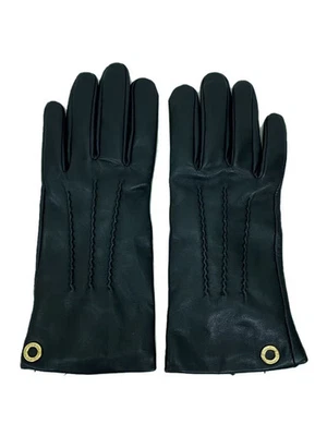 Luvas femininas COACH de couro preto liso - Imagem 1 de 4