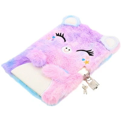  Girls Notebook Lock Key Diary with Child Plush Cover for Writing - Image 1 of 4